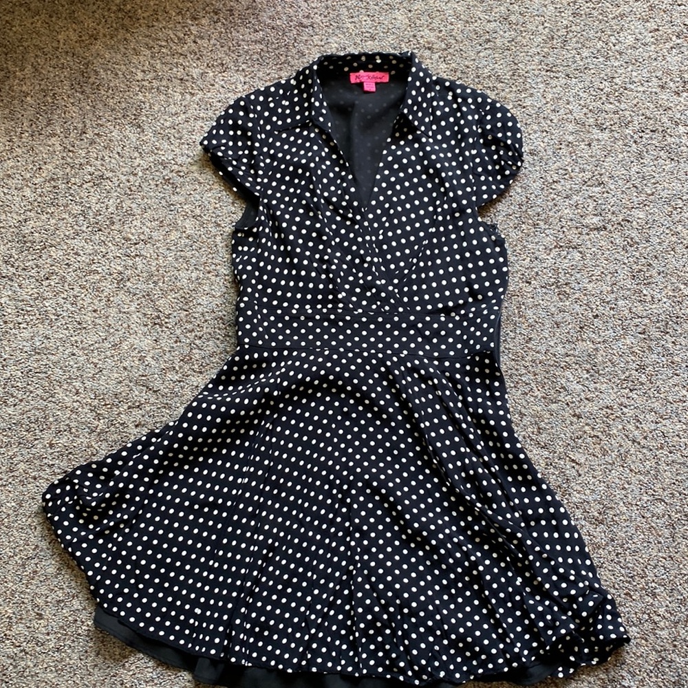 Betsey Johnson Black & White Polka Dot Fit-and-Flare Dress